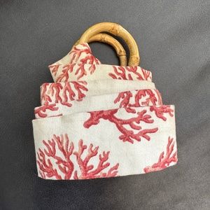 Cloth Belt Coral Print Neutral Beige Bamboo Rings Medium